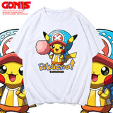 Men and Women Pokemon Pikachu T Shirt Y One Piece Qiao Ba Short Sleeve T-shirt