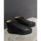 Louboutin-style red bottom shoes cl high-top suede studded lace-up men's athletic and casual shoes, leather women's fashion flats, popular export style, versatile and in stock