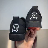 Louboutin-style red bottom shoes cl red bottom spring men's shoes fashion sneakers low anklek-style trendy black warrior shoes men's soft bottom casual black shoes