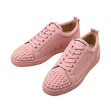 Louboutin-style red bottom shoes are specially designed for pink red bottom shoes couple style low anklecl suede sneakers spikes and rivets trendy shoes