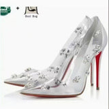 Louboutin-style red bottom shoes european station cl red bottom high heels pointed toe super high heel stiletto spring & fallflats women's shoes flatsexportplus size shoes