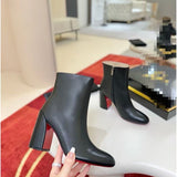 Louboutin-style red bottom shoes studded short boots red bottom cl thick heel short boots small round toe ankle boots popular foreign style fashion boots boots