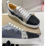 Louboutin-style red bottom shoes, popular european station cl red bottom shoes, electric embroidery style, low-top high-top men's shoes, red bottom couple, trendy rivets, casualtie back