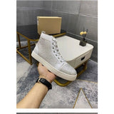 Louboutin-style red bottom shoes wintercl red bottom rivetsexport high-top sneakers tie back round toe cow suede casual shoes