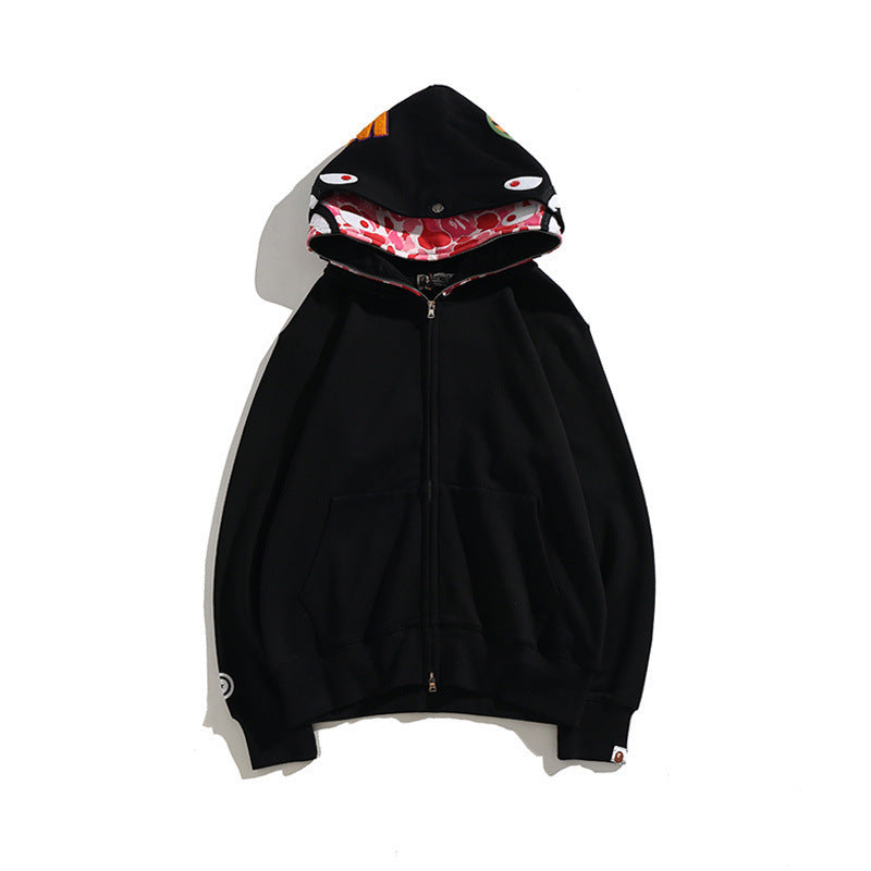 Shark Print Hoodie Camouflage Cardigan Men'S And Women'S Sweater Hoodie Coat