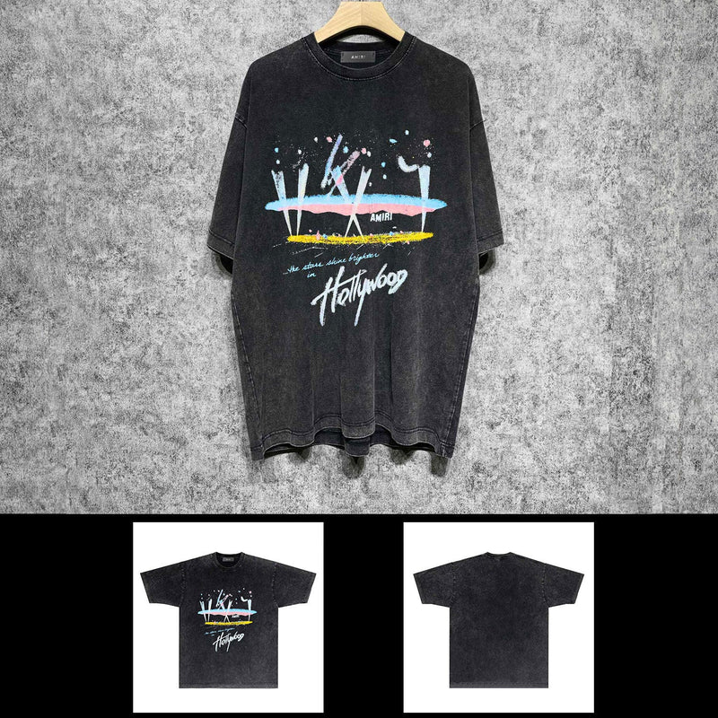 Amiri washed t-shirt hollywood rainbow printing short sleeve