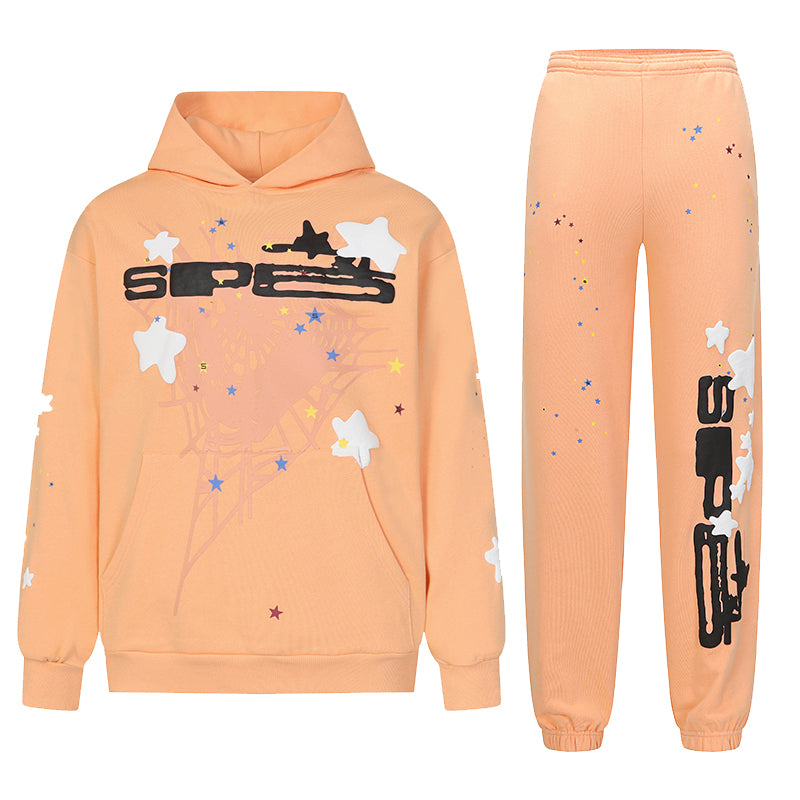 Sp5der Hoodie & Sweatpants 2 Piece Set Cobweb Puff Print Pure Cotton