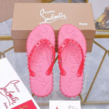 Louboutin-style red bottom shoes cl popular in stock red bottom rivets non-slip flat bottom flat heel flip-flops beach flip-flops outdoor couple factory wholesale