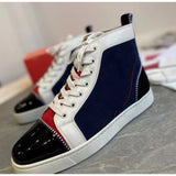 Louboutin-style red bottom shoes european station rivets cl red bottom shoes black velvet nails suede high-top hot diamond shoes fashiontrendyeasiest for match sneakers pure original