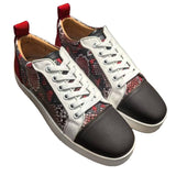 Louboutin-style red bottom shoes export red bottom shoes snake pattern patchworklow ankle sneakers women's red black and white contrast color genuine leather casual shoes men's easiest for match