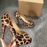 Louboutin-style red bottom shoes cl leopard print patent leather fish mouth high heels women's stiletto waterproof platform flats banquet dress women's shoes leopard print women's shoes