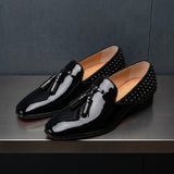 Louboutin-style red bottom shoes clautum rivets shiny tassel pointed leather shoes british style formal casual shoes plus size loafers men's shoes