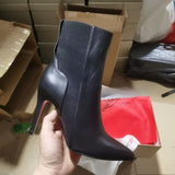 Louboutin-style red bottom shoes export red bottom women's high heels cl stiletto pointed toe short boots black short boots fashion slimming look women's shoes