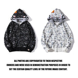 Shark Print Jacket Shark Head Luminous Starry Sky Double Hood Sweater Men And Women Zipper Fleece Padded Coat