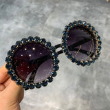 Trendy punk glasses diamond round frame sunscreen