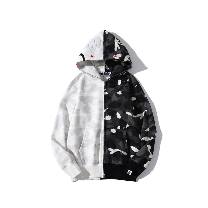 Shark Print Jacket Shark Head Black And White Luminous Coat