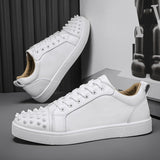 Louboutin-style red bottom shoes mencl red bottom rivet casual shoes casual social boy sneakers fashiontrendy real microfiber leather shoes white shoes
