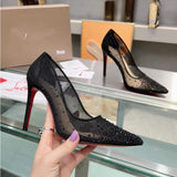Louboutin-style red bottom shoes european station cl red bottom high heels pointed toe super high heel stiletto spring & fallflats women's shoes flatsexportplus size shoes
