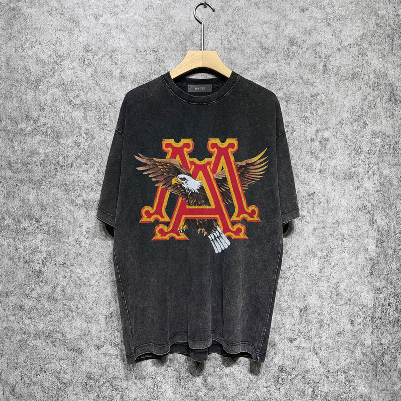 Amiri washed t-shirt oil painting flying eagle short sleeve