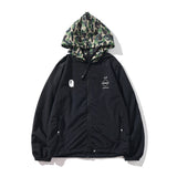 Shark Print Jacket Trendy Brand Shark Head Double Zipper Camouflage Trench Coat Hooded Casual Coat Men
