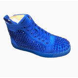 Louboutin-style red bottom shoes european station rivets cl red bottom shoes black velvet nails suede high-top hot diamond shoes fashiontrendyeasiest for match sneakers pure original