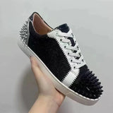 Louboutin-style red bottom shoes cl rivet shoes men's shoes casual shoes sneakers flats men's women's shoes rhinestone low-top sneakers couple red bottom shoes