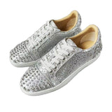 Louboutin-style red bottom shoes, silver leopard print, cl rivet red sole sneakers, trendy sneakers, versatile casual shoes, student light luxury preppy style