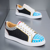 Louboutin-style red bottom shoes european cl men's shoes rivets red bottom shoes trendyflats breathable willow men's sneakers casual european goods