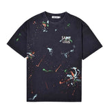 Men Vintage T-Shirts Vintage Washed Old Graffiti Loose Crew Neck Short Sleeves