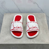 Louboutin-style red bottom shoes exclusively for clin stock red bottom rivets non-slipflats flat heel classic one-word beach sandals outdoor men's shoes