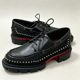 Louboutin-style red bottom shoes cl punk style rivets thick sole sailboat shoes men's patchwork leather tie backworkwear red bottom height increasing shoes