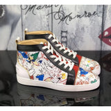 Louboutin-style red bottom shoes european station rivets cl red bottom shoes black velvet nails suede high-top hot diamond shoes fashiontrendyeasiest for match sneakers pure original