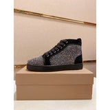 Louboutin-style red bottom shoes wintercl red bottom rivetsexport high-top sneakers tie back round toe cow suede casual shoes