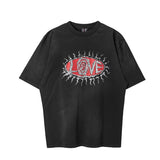 Men Vintage T-Shirts Vintage Washed Old Graffiti Loose Crew Neck Short Sleeves