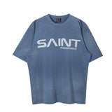 Men Vintage T-Shirts Vintage Washed Old Graffiti Loose Crew Neck Short Sleeves