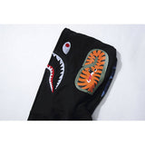 Shark Print Hoodie Autumn And Winter Stitching Pocket Zipper Fleece Padded Coat Men And Women Couple