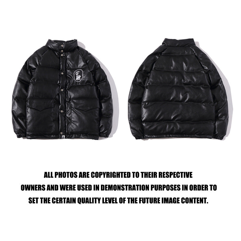 Shark Print Coat Leather Cotton-Padded Coat For Boys And Girls Winter