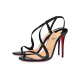 Louboutin-style red bottom shoes cl red bottom one-piece strap cross high-heeled sandals round toe shoes women's shoes high heels sandals red bottom round toe sandals
