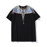 Marcelo Burlon T Shirt MB Gray and Blue Contrast Color Wings Pattern Same Style for Men and Women