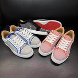 Louboutin-style red bottom shoes 【factory store】trendy korean style flat rhinestone cl red bottom trendyembroider men's shoes casual women's shoes sneakers rubber