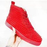 Louboutin-style red bottom shoes wintercl red bottom rivetsexport high-top sneakers tie back round toe cow suede casual shoes