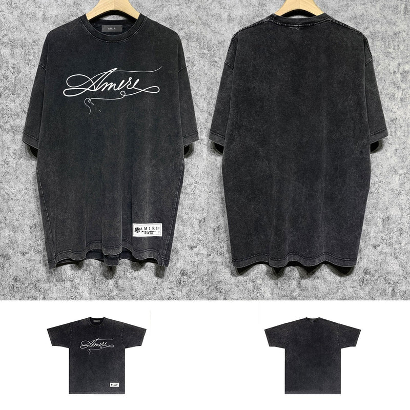 Amiri washed t-shirt needleworkletterprinting short sleeves