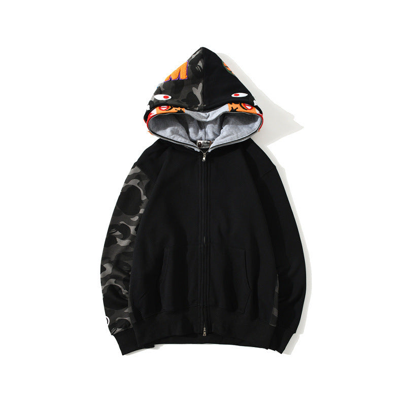 Shark Print Hoodie Autumn And Winter Camouflage Shark Double Hood Sweatshirt Couple Coat Hip Hop Men And Women