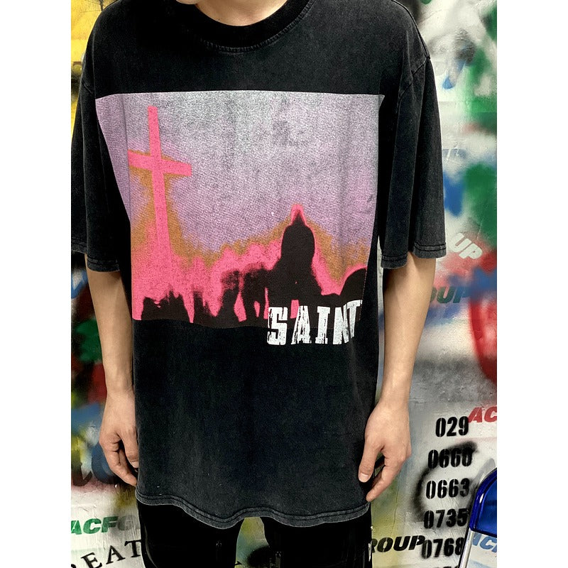 Men Vintage T-Shirts Vintage Washed Bieber Short Sleeves Vintage Casual