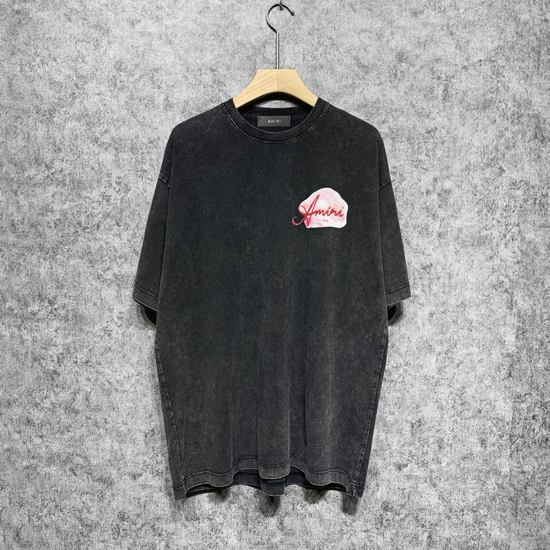 Amiri washed t-shirt pink beach printing short sleeve