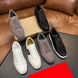 Louboutin-style red bottom shoes men's genuine leather patchwork sneakers cl rivet decoration trendy low-top casual shoes multi-color exporttie back sneakers