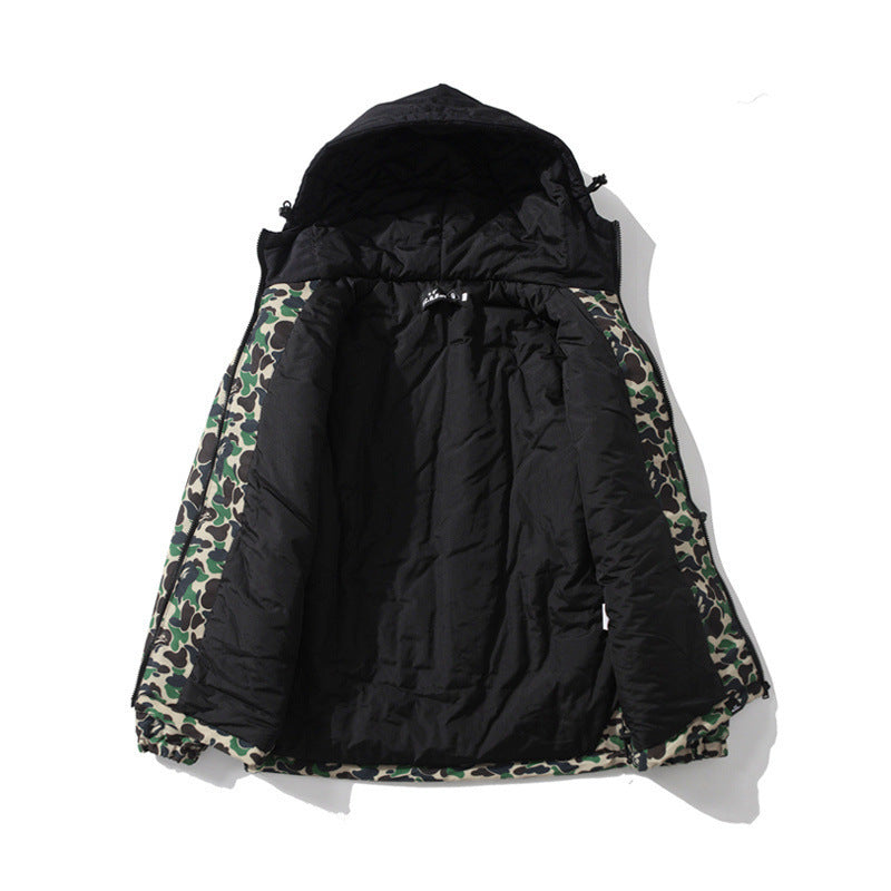 Shark Print Coat Fall Winter Men Camouflage Coat Cotton Coat Teenagers Winter Hooded Jacket