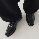 Louboutin-style red bottom shoes wang junkai cl red bottom shoes men's formal derby shoes tie back glossy business leather shoes groom wedding shoes