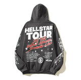 Hellstar Hoodie Vintage Distressed Flame Graffiti Printing Velvet Padded Loose Casual
