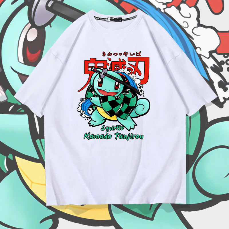 Men and Women Pokemon Pikachu T Shirt Anime Squirtle Cotton Short Sleeve T-shirt